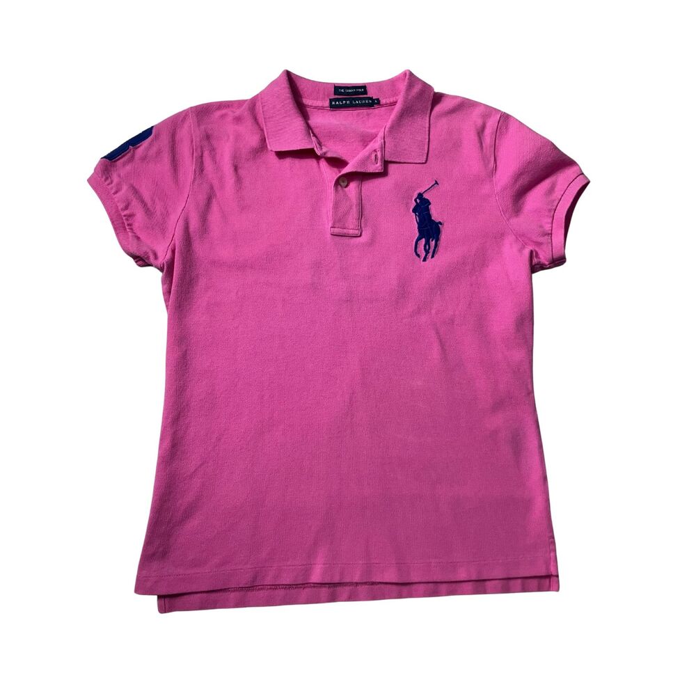 Ralph Lauren Pink Skinny Polo Shirt Women’s Size L Short Sleeve - Picture 4 of 8